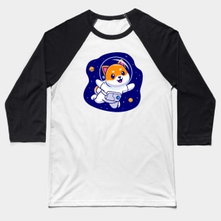 Cute Shiba Inu Astronaut Cartoon Baseball T-Shirt